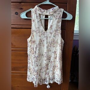 Three Pink Hearts Floral Lace Sleeveless Top, size small